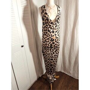 Missguided Dress Size L Modern Halter Cheetah Mob Wife Old Money Maxi Dress
